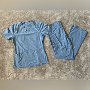 Smitten Heather Blue Scrubs Set Medium and Tall Medium